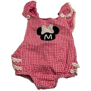 Boutique embroidered  Minnie Mouse pinafore bubble romper size 12 Mo (90)